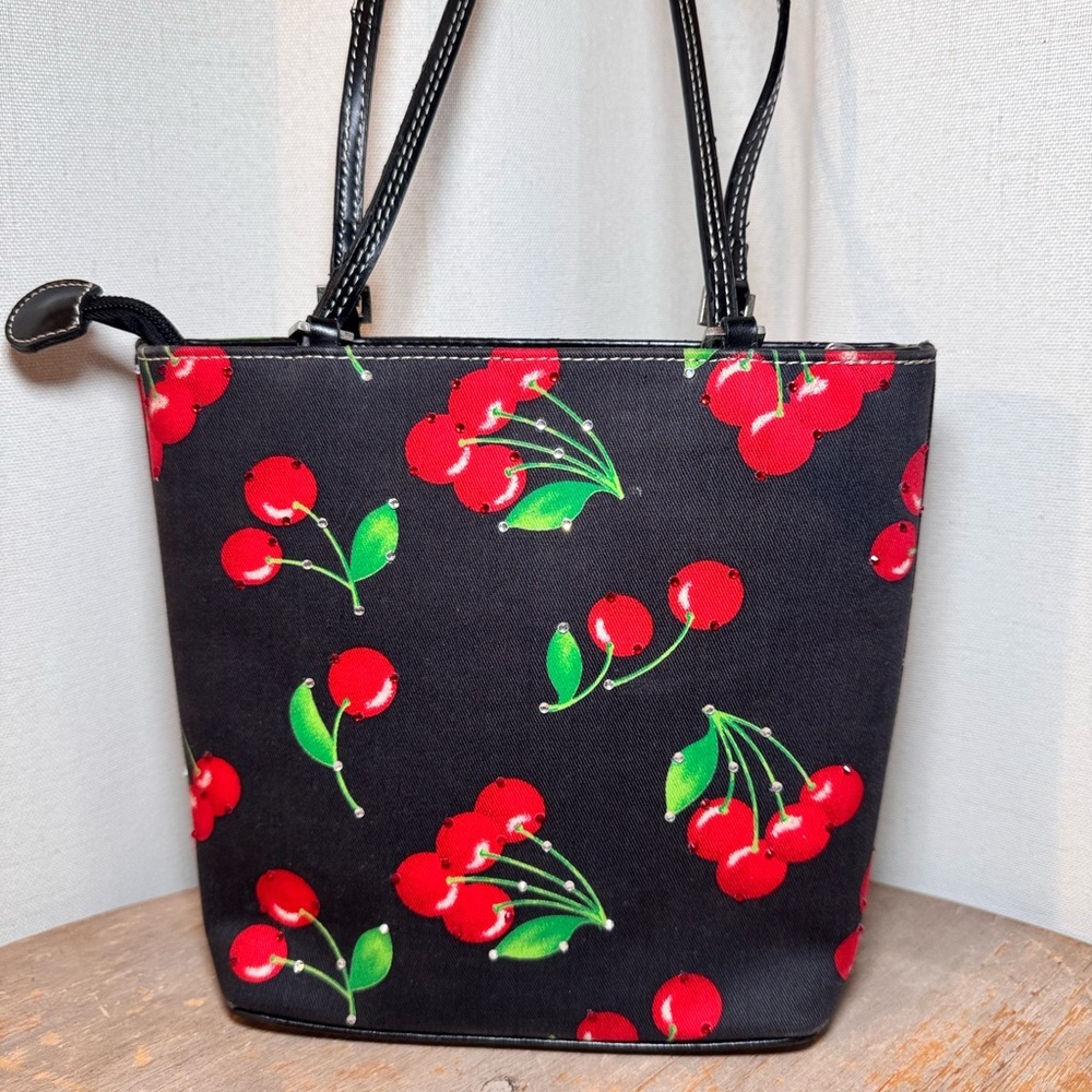Y2K Black Cherry Rhinestone Mini Tote Bag - Picture 3 of 8